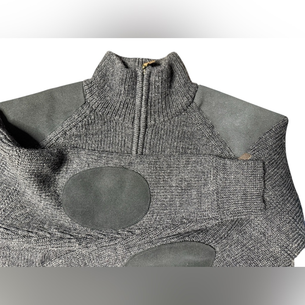 WoolOvers British wool quarter-zip sweater suede shoulder elbow patches Large - Picture 6 of 11